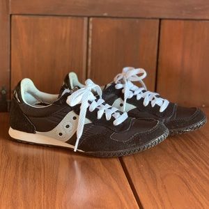 Saucony Black and White Suede Sneakers
